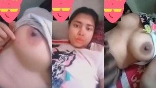 Bangladeshi girl flaunts her big boobs in a video chat with her lover