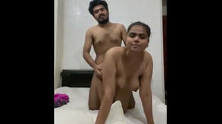 Indian babe gives a sloppy blowjob and gets fucked hard