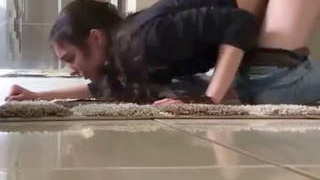 Girlfriend with Cancer gets doggy style on the floor