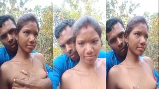 Sexual encounter with a tribal wife outdoors with boob pressing in hillbilly setting