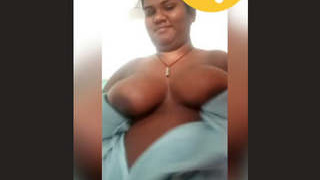 Chubby girl with big boobs strips on video call