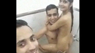 Indian twins have passionate sex with a girl in the bathroom