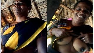 Aunty from Tamil village shows off her boobs in explicit video