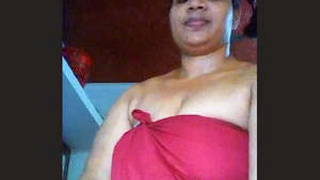 Indian bhabhi with large breasts displays them in a video