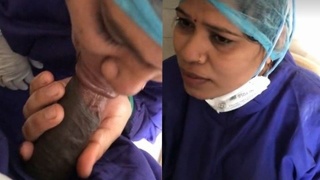 Indian nurse gives oral pleasure to a patient