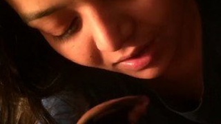 Chocolate-skinned girl gives a blowjob to her stepdad