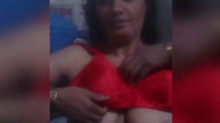 Bhabhi's ample bosom in a red bra