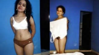 A cute shy girlfriend from Telangana gets recorded naked by her boyfriend in a fun video